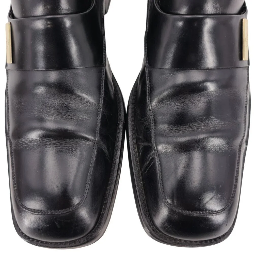 Gucci Italian Luxury Dress Shoes Mens size 10.5 Black Leather Square-toe Loafers